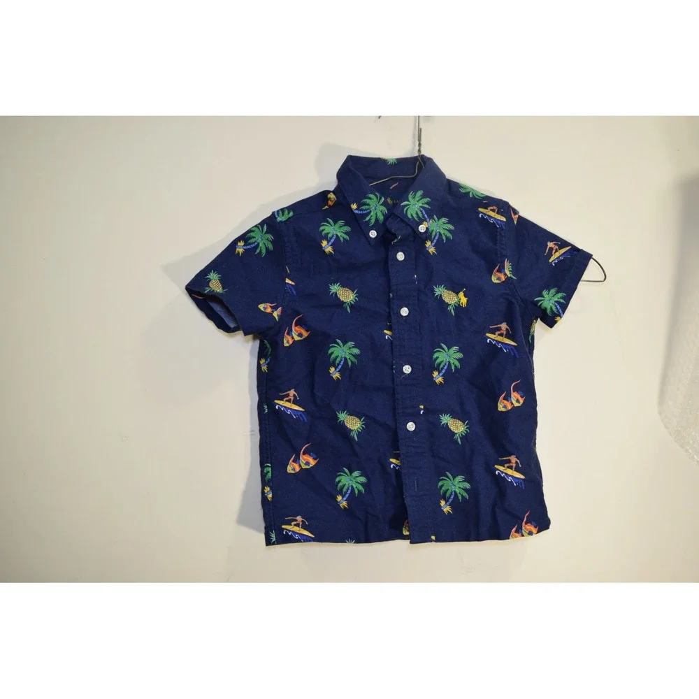 NEW Ralph Lauren Polo Hawaiian Tropical Surfer Pineapple Button Up Shirt BOYS 5T